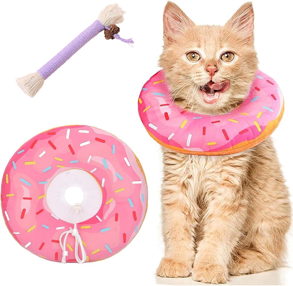 Recreational Collar for Cats with Bite Rope Adjustable Pet Dog Pet Collar Kittens (Pink, S) - ShopVlot