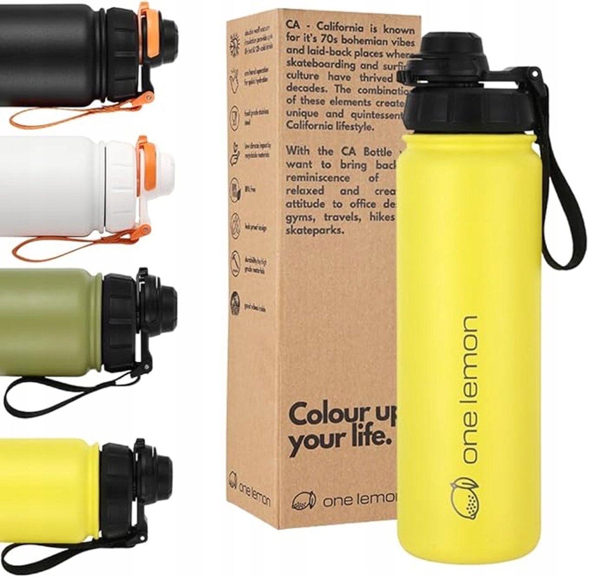 CA Thermosfles 750ml RVS - Geel - BPA-vrij - Lange Isolatie