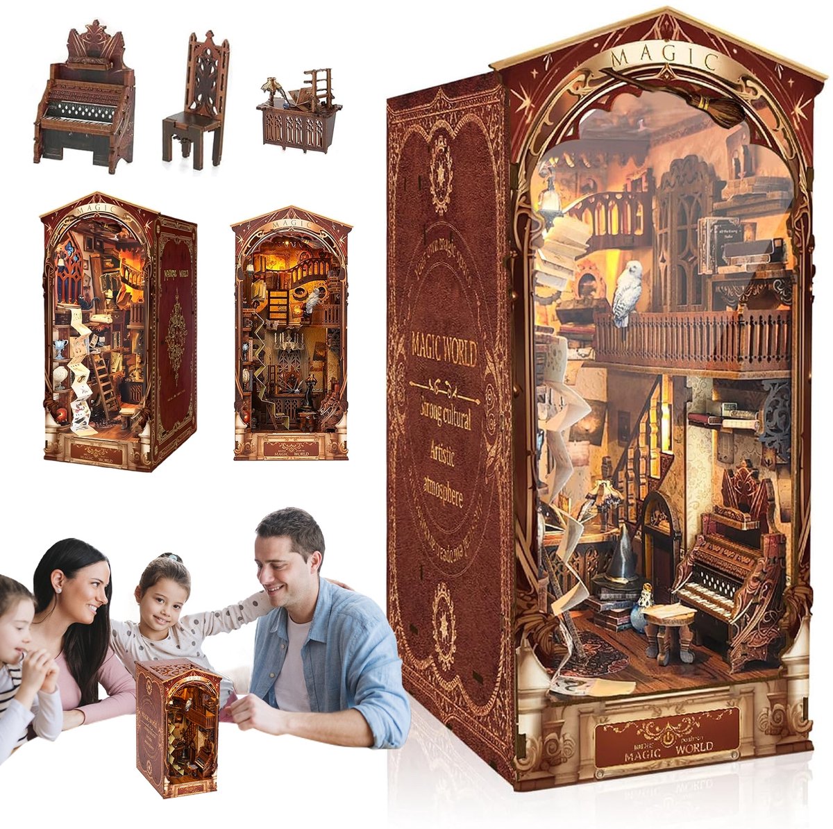 Magische Boekenkast DIY Kit met LED Verlichting - 3D Miniature Wereld