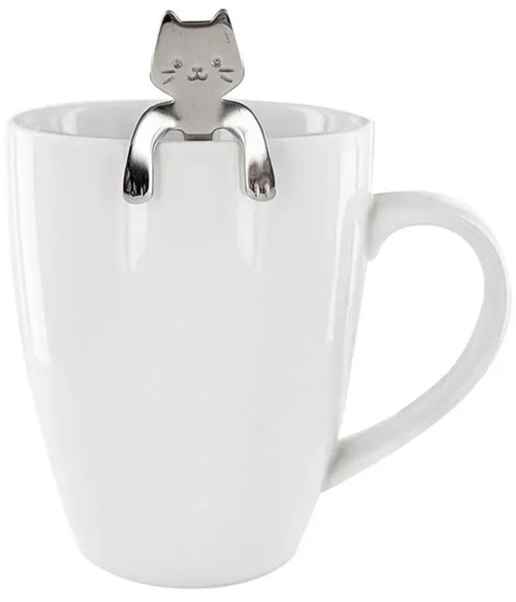 Theelepel kat - Koffielepel - Lepeltje poes - Theelepeltje - Hangende pootjes - Kattenlepeltje - Kleine lepel - Cat spoon - 11 cm - Zilverkleurig - Jonyx