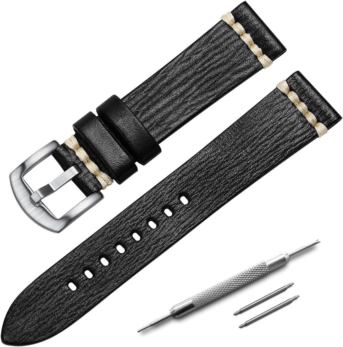 ADDIESDIVE Vintage Leather Watch Strap Quick Replacement Steel Buckle Watch Strap 20mm 22mm Multi Colour Black Blue - ShopVlot