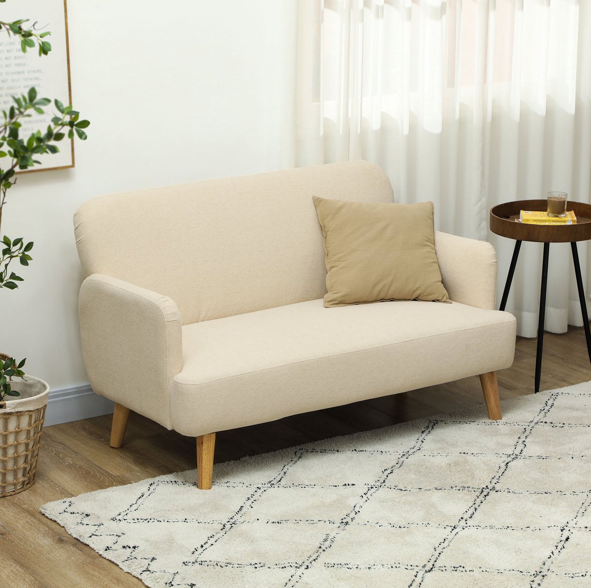 DESMIU Zitbank - 2-Zits Bank - Comfortabel Met Dikke Zitting En Armleuningen - Voor Woonkamer En Slaapkamer - Fluweel - Cream White