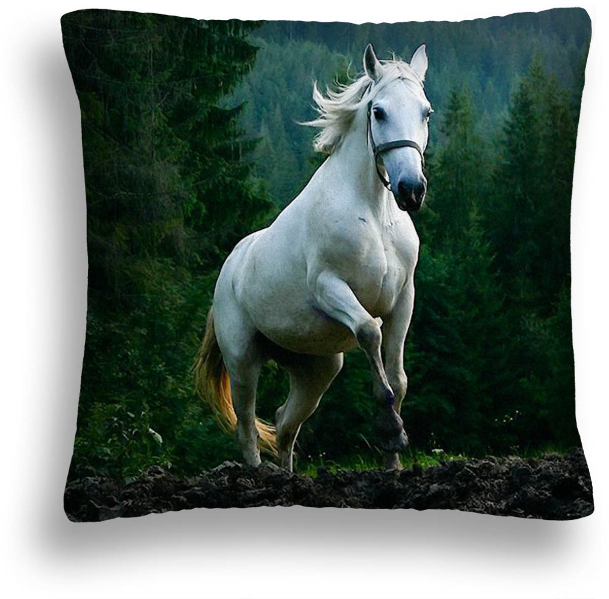 Decoratieve Paillessenkussen 50x50cm - Wit Paard Motief