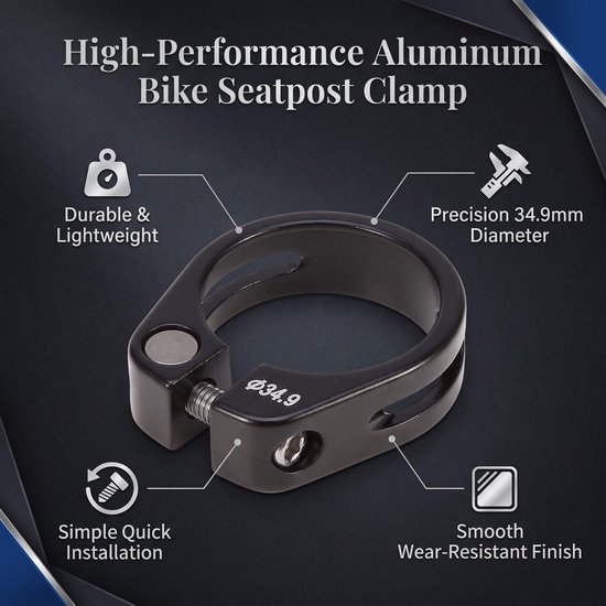 Fiets zadelklem, 34,9 mm, Aluminium, Zwart, voor Mountainbikes en Racefietsen van Fiets. — afbeelding 5
