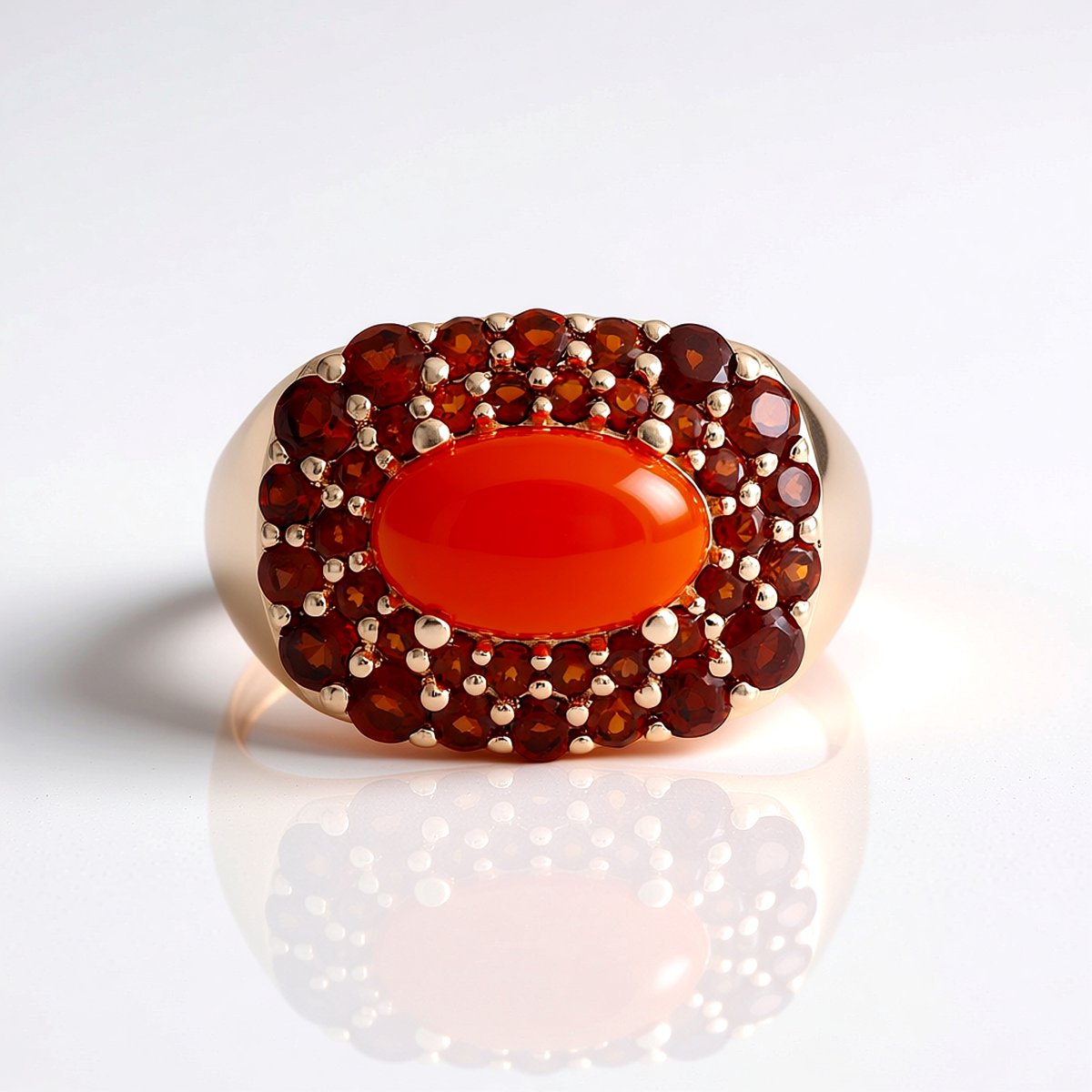 Cavill - Zilveren ring 925 sterling met roségoudverguld - Ovale rode carneool 2,25 ct met Indiase granaten 0,90 ct - Exclusieve cabochon ring vrouw