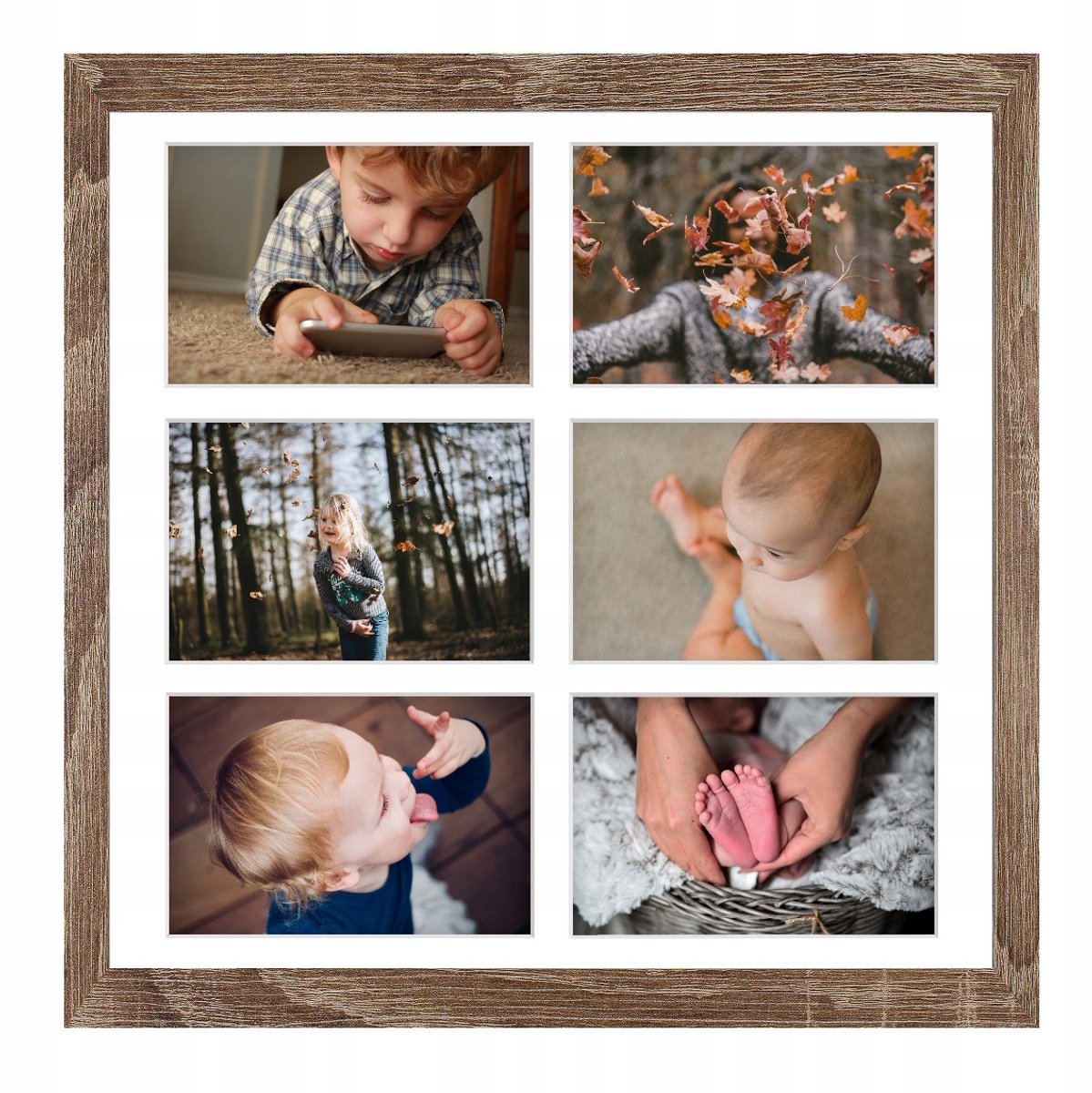 Merkloze fotolijst 40x40cm, 6 foto's, truffel eikenlook