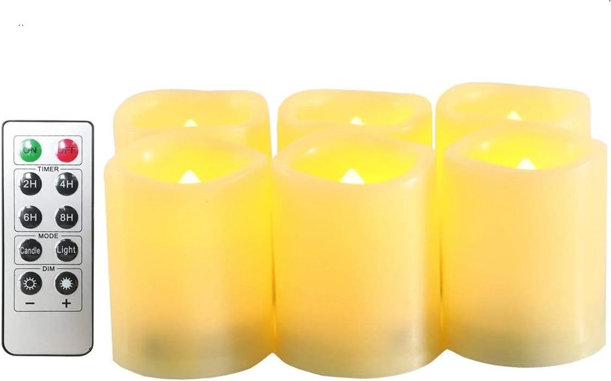 LED kaarsen set 6 stuks - realistisch en flikkerend - met afstandsbediening - 300 uur non-stop licht - ShopVlot