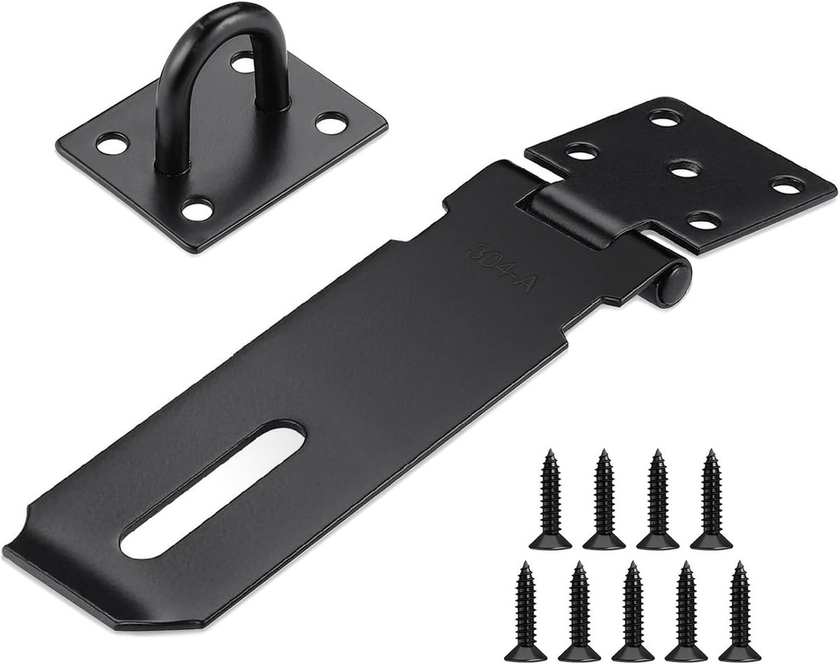 Hangslot met Schuifgrendel - Zwart - 126 x 39 cm - Roestvrij Staal - Voor Deuren en Kasten