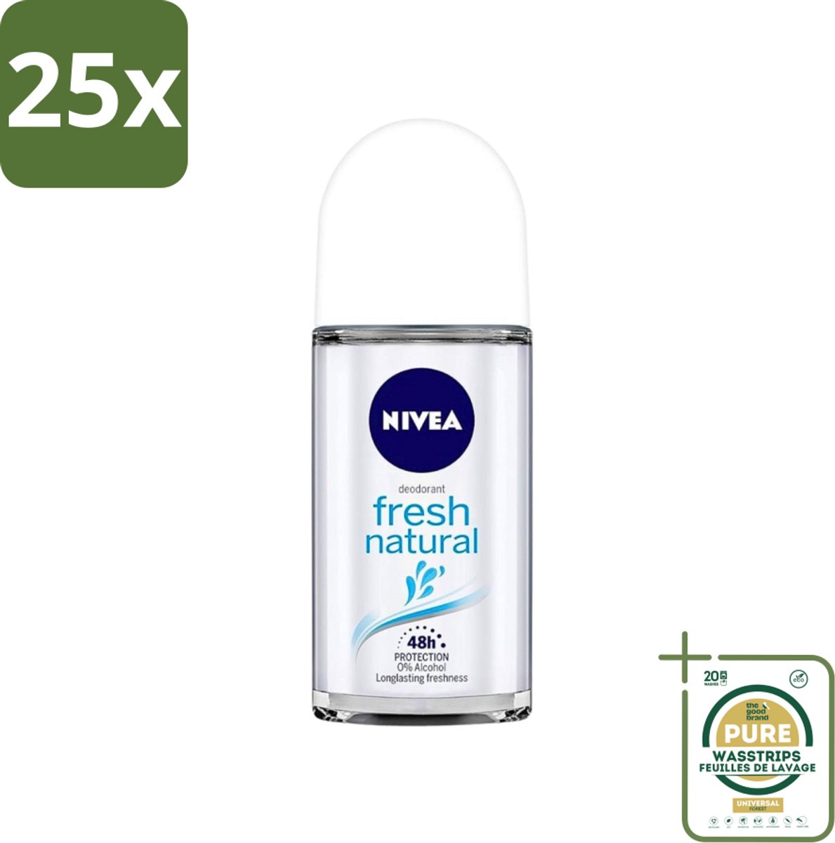 25 x NIVEA - Deodorant Roller - Frisse Natuur - Langdurige Frisheid - 50 ml - Grootverpakking - Deodorant Roller - Zweetbescherming - Frisheid - Anti-Geur - Oceaanextracten