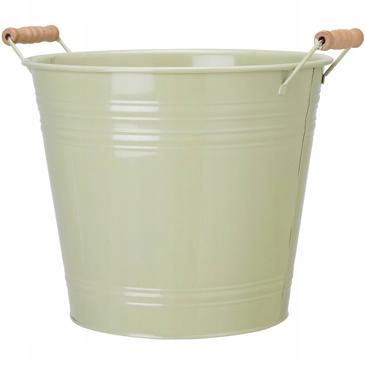 Groene Metalen Pot 26x30cm met Houten Handvatten & Plastic Inzet