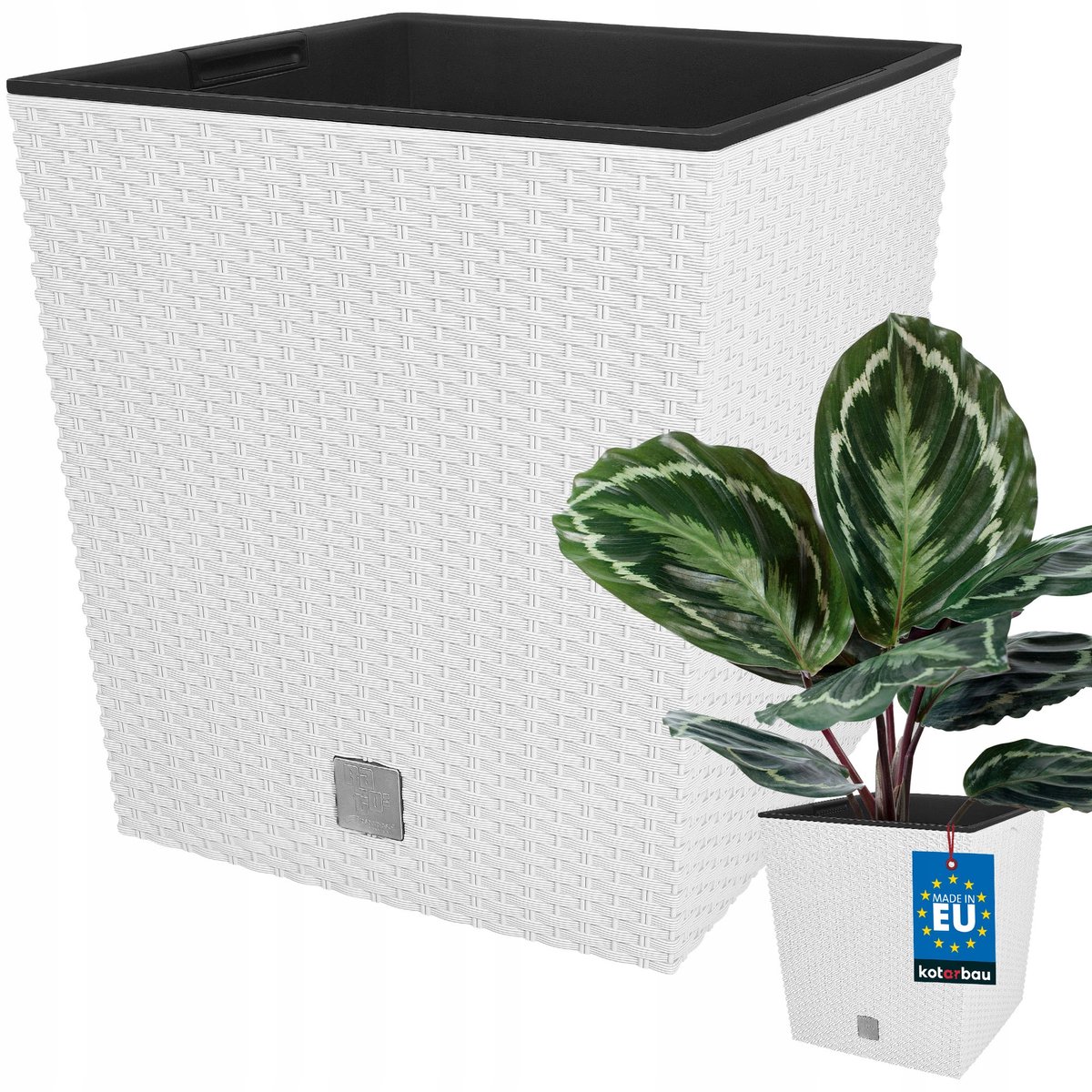 Witte Rattan Optiek Bloempot met Inzetstuk - 26 cm - Tuin & Balkon