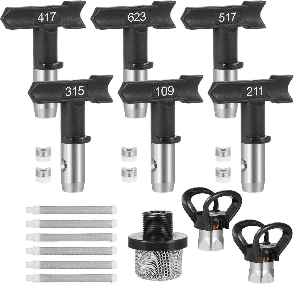 Airless spuitmondset 15 stuks - 6 omkeerbare spuitkoppen - met filters en reserve-inlaatfilter - complete oplossing - ShopVlot