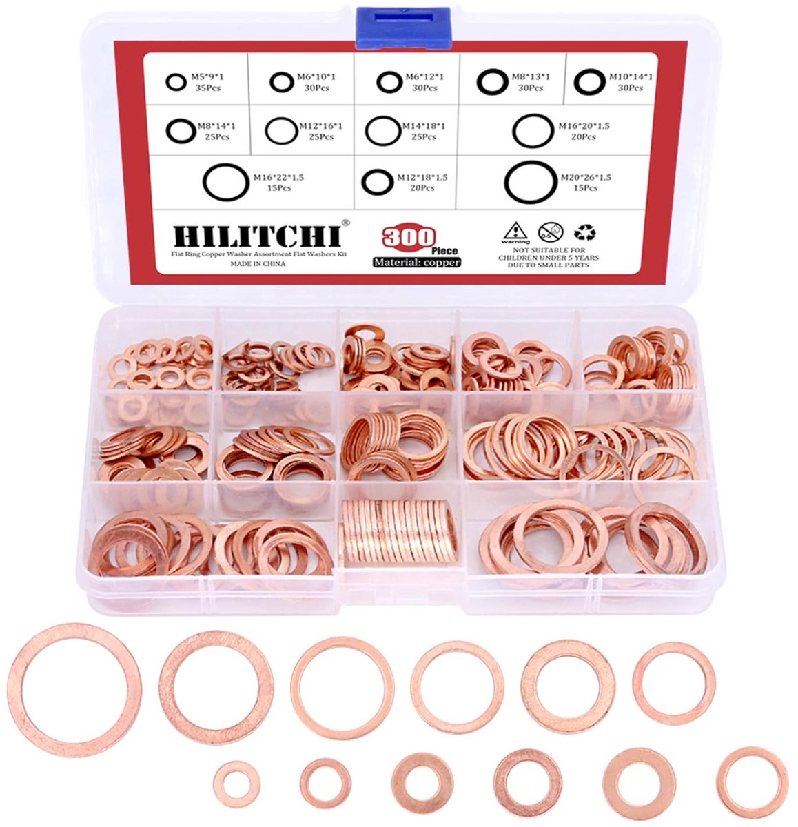 Top Quality Copper Washing Machine, Hilitchi 300-Pcs Flat Ring Copper Washers Assortment Kit - 12 Size - ShopVlot