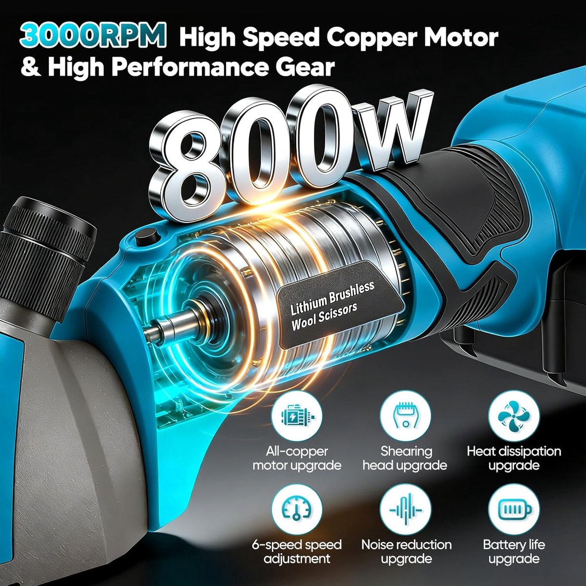 800 W 3000 rpm Professional Electric Shaver with Brushless Motor 2 x 4000 mAh Batteries, Electric Sheep Scissors - ShopVlot