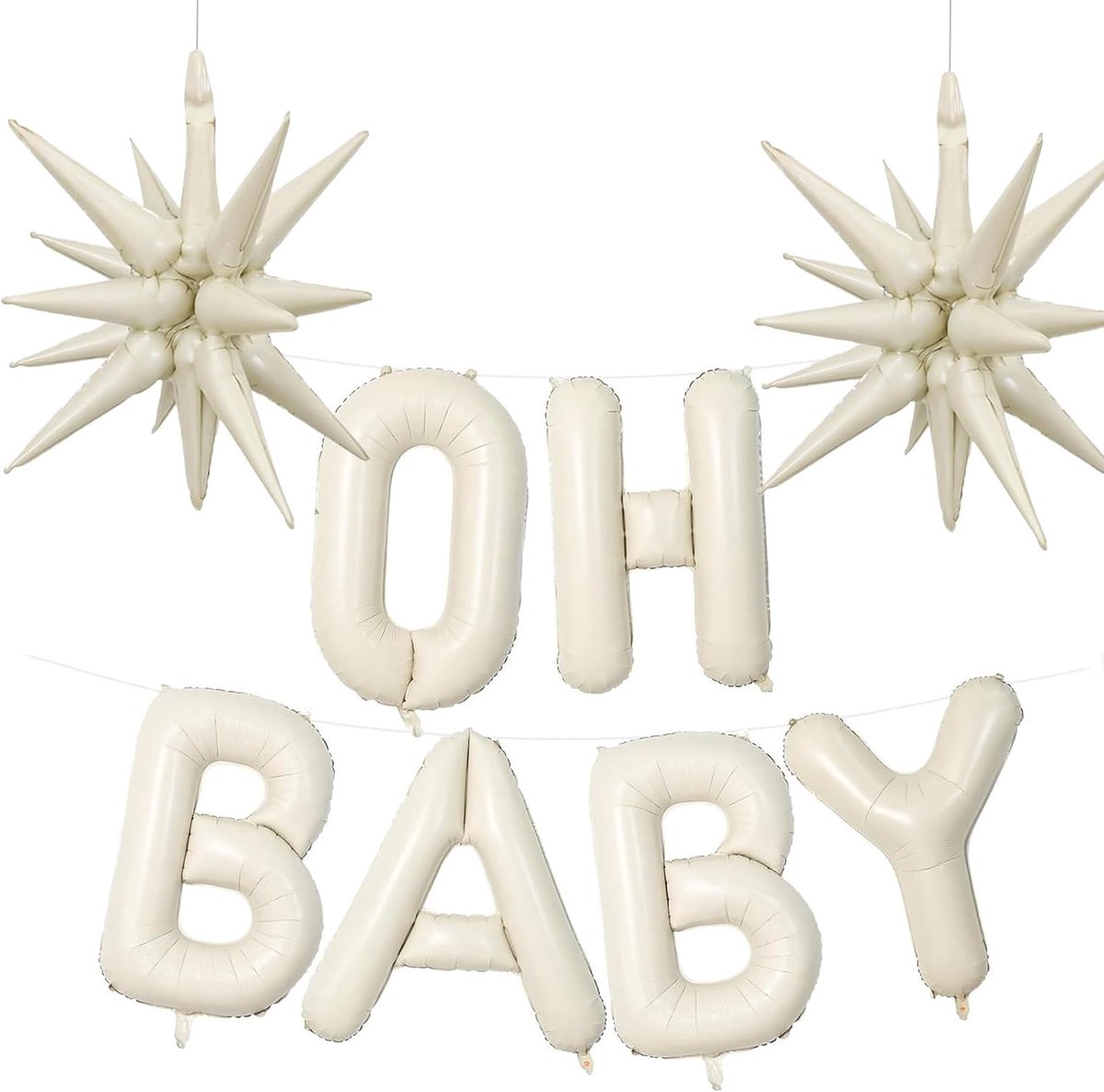 ALEGRE Oh Baby Decoration Balloon Cream White Baby Shower Decoration Set with Oh Baby Balloon and Explosion Star Foil - ShopVlot
