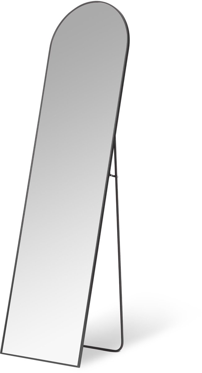 Famanu Boogvormige passpiegel, wand- en vloerbevestiging, 149,9 x 40,6 x 1,4 cm, zwart