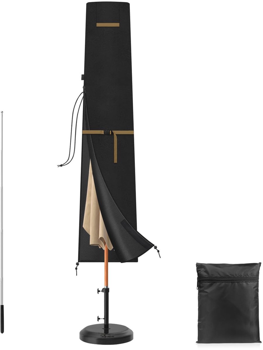 Famanu Afdekhoes voor parasol tot 300 cm, waterdichte beschermhoes voor zweefparasol, afmetingen 175 x 32/38 cm Zwart