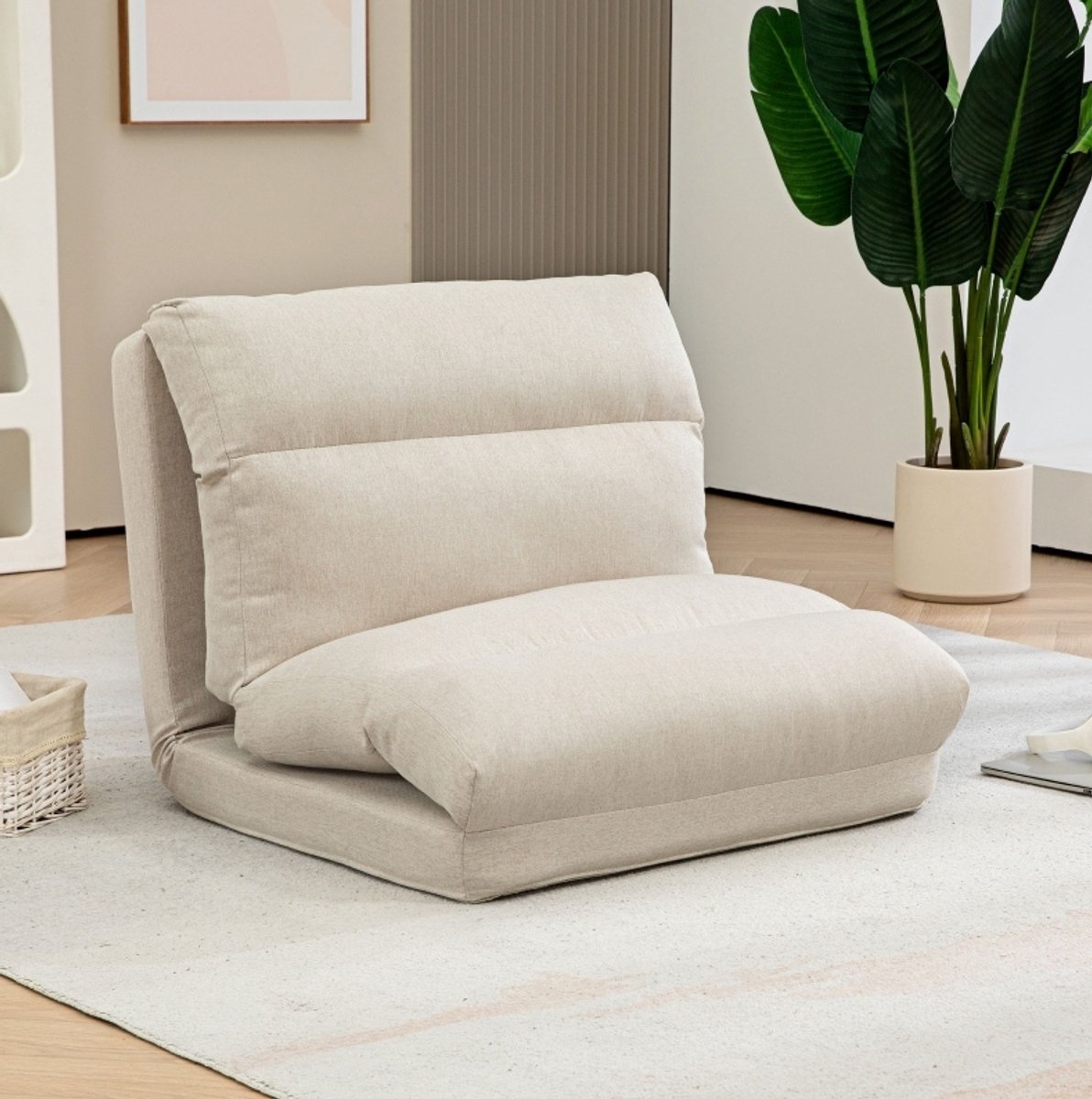 MODENUIT Fauteuil - Klapbare Bodenstoel - 6 Standen - Zit Lig En Slaapfunctie - Polyester Beige