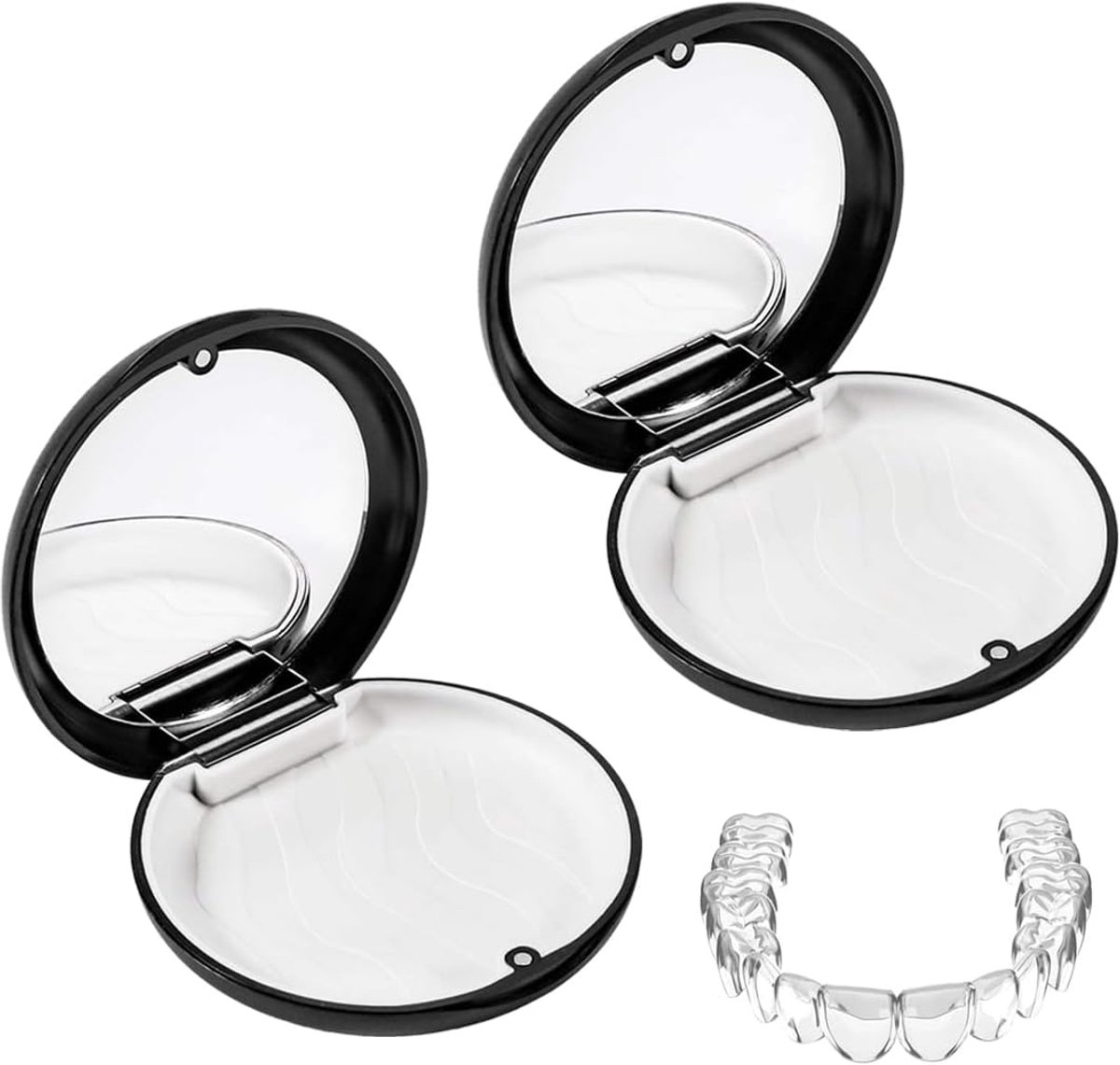 Tandenborstelhouder met spiegel - 2-delig, zwart - magnetische sluiting - veilig en lek-proof - ShopVlot