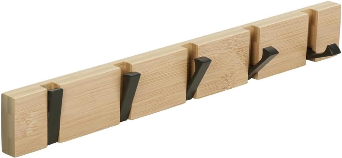 Hakenrek met 5 Vouwbare Haken - Bamboe - Perfect voor Jassen en Hoeden - ShopVlot