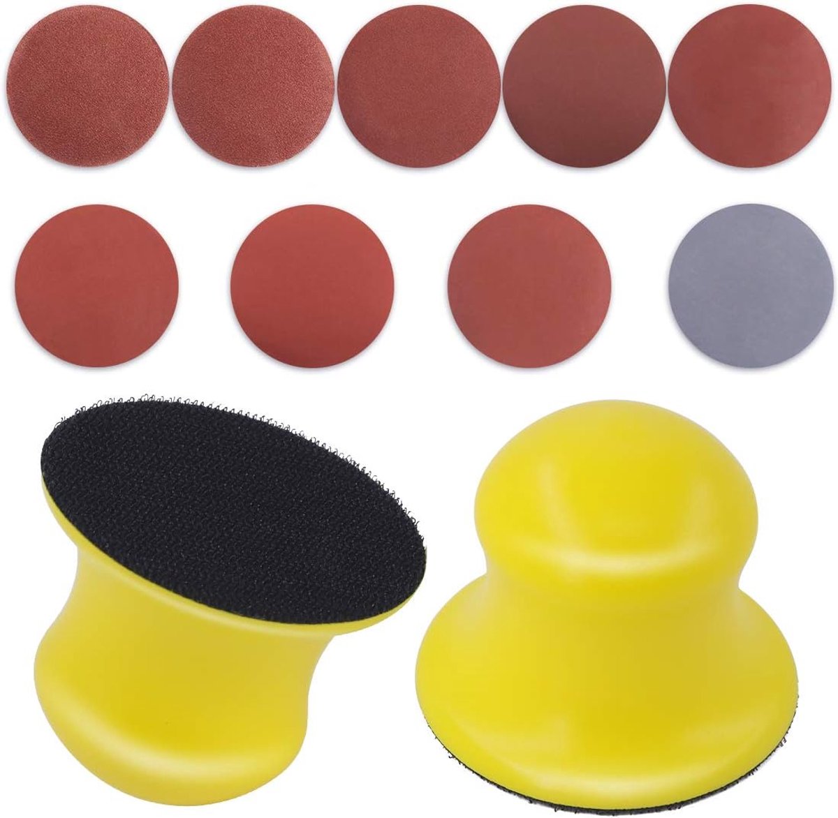 Schuurdiscs 7.5cm - 92 stuks - Aluminium oxide - Inclusief handschuurblok voor polijsten - ShopVlot