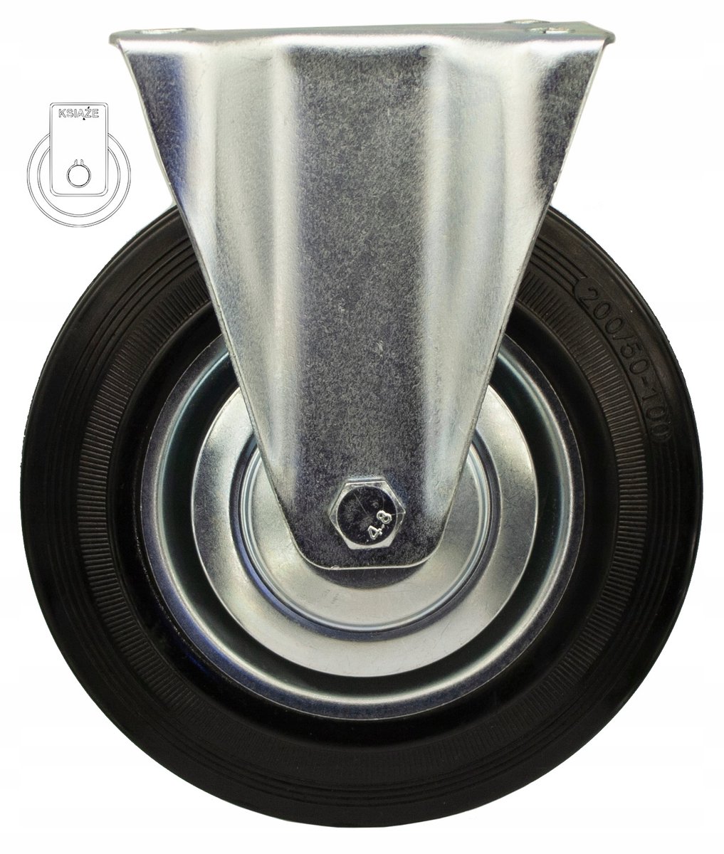Zwenkwiel 200mm met plaat, 200kg draagvermogen, metaal/rubber