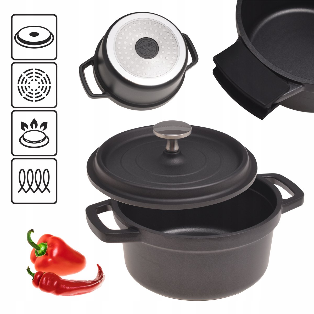 Kamille Aluminium Pan met Deksel - 1.5L - Geschikt voor Inductie
