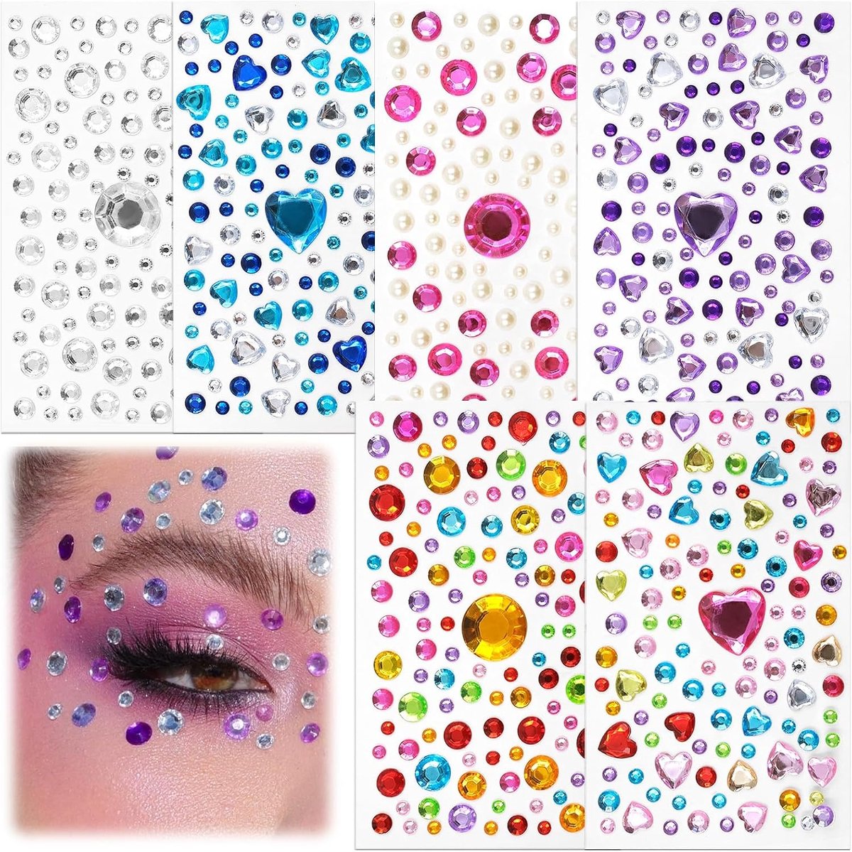 Edelstenen stickers 6 vellen - zelfklevende strass - stickon edelstenen - voor doe-het-zelf ambachten - ShopVlot