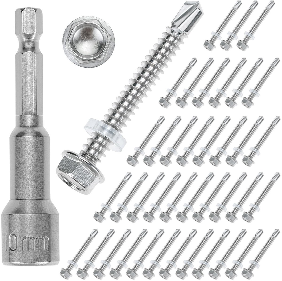 40 Stuks M6.3X50MM RVS Zelftappende Schroeven met Zeskant Sleutel voor Bevestiging en Montage