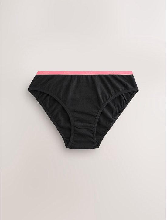 Zwarte bikini-onderbroek met een roze elastische tailleband met 'NEXT'-logo.