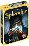 Doos van het bordspel Splendor met een koopman die een edelsteen vasthoudt.