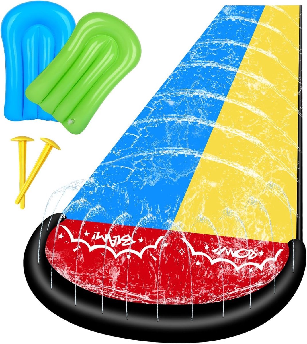 Solvix waterspeelmat fontein - Waterglijbaan voor Kinderen - PVC - Dubbele Glijbaan - Ingebouwde Sproeier - Voor Buiten en Gazons