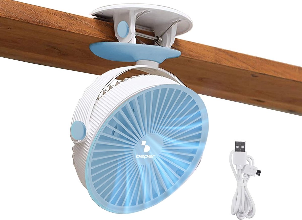 Solvix tafel ventilator geluidloos - Mini Clip Fan - USB en Oplaadbaar - 3 Snelheden - Tiltable Hoofd - Voor Thuis en Kantoor