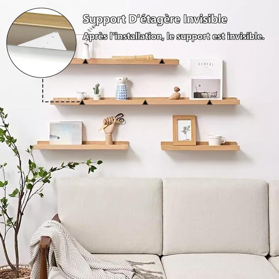 4 Stuks Zwevende Planksteunen, 17 cm, Onzichtbare Driehoekige Wandmontage, Wit, Ideaal voor Open Planken en DIY Kamers — afbeelding 3