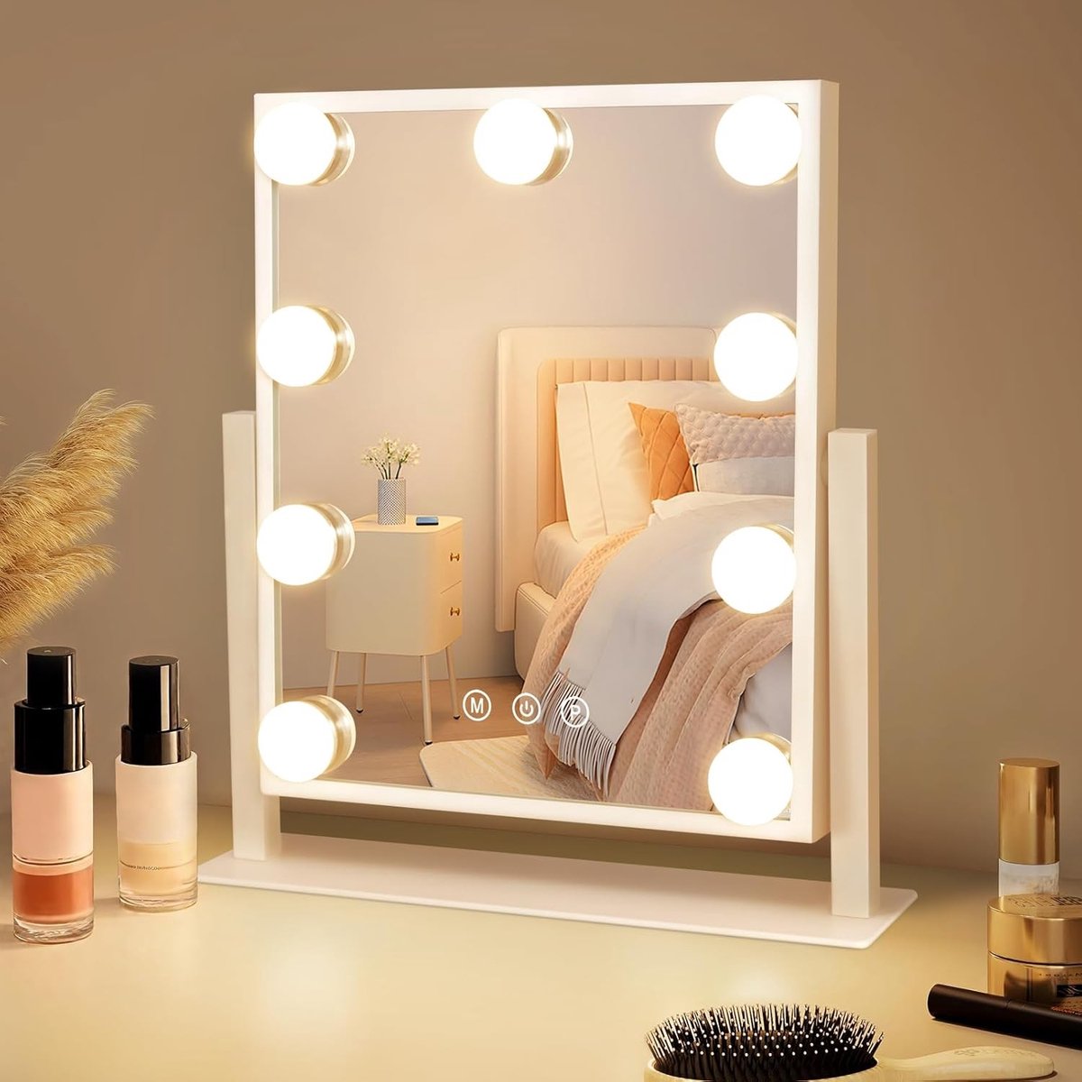 Make-upspiegel met Verlichting - Metalen Frame - 360 Graden Rotatie - Dimbaar Licht - Voor Thuisgebruik