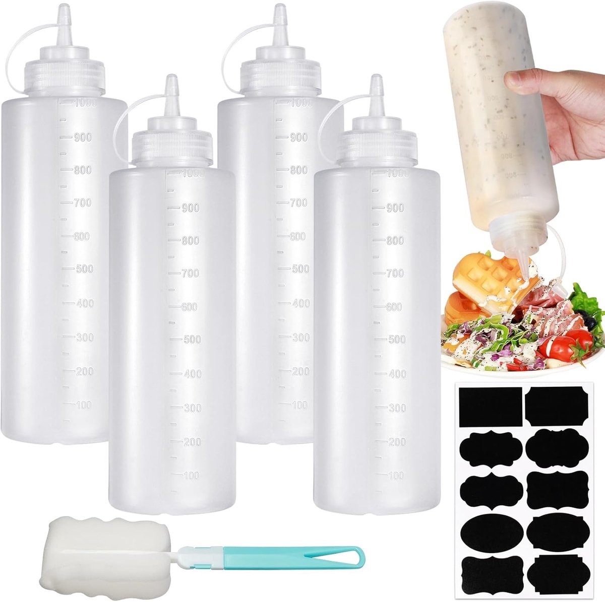 Knijpfles Set - Plastic - 1000ml - Lekvrij - Voor Ketchup en Sauzen
