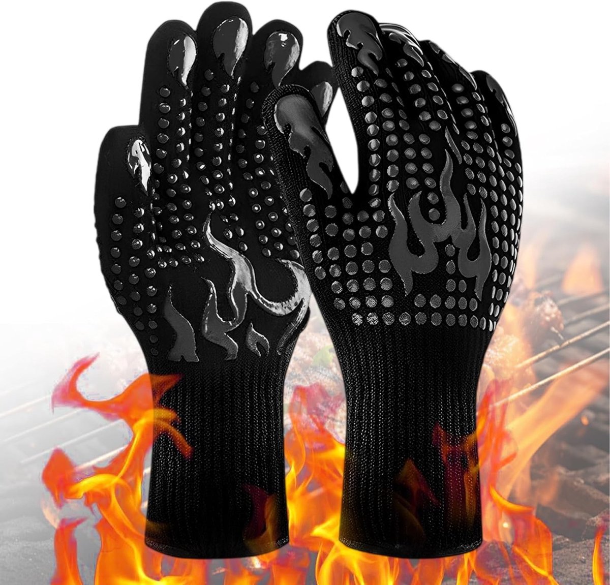 Universele XL Barbecuehandschoenen - Zwart - Hittebestendig tot 500 °F - Antislip en Ademend - Voor Koken en Grillen
