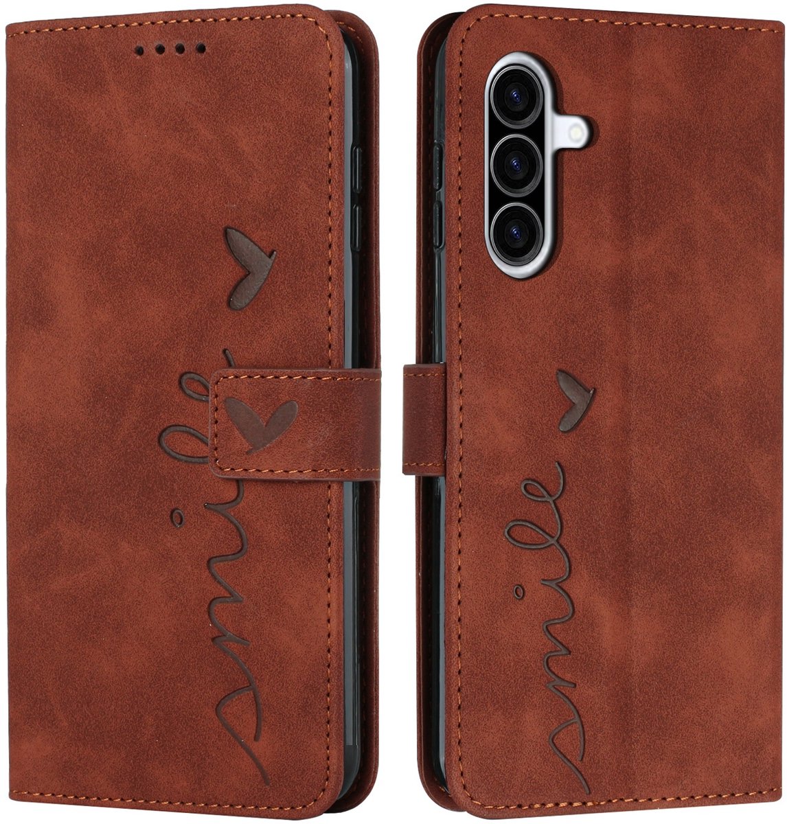 Coverup Hoesje - Geschikt voor Samsung Galaxy A27 Hoesje - Coverup Smile Book Case - Bruin
