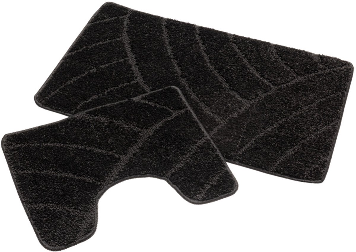 Badmat Set Nevada – Douchemat 60x100 cm & WC Mat 50x60 cm – Zachte Chenille Badkamermat – Antislip – Wasbaar – Oeko-Tex– Zwart