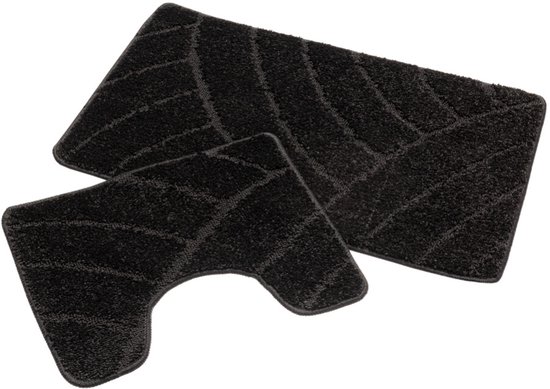 Badmat Set Nevada – Douchemat 60x100 cm & WC Mat 50x60 cm – Zachte Chenille Badkamermat – Antislip – Wasbaar – Oeko-Tex– Zwart