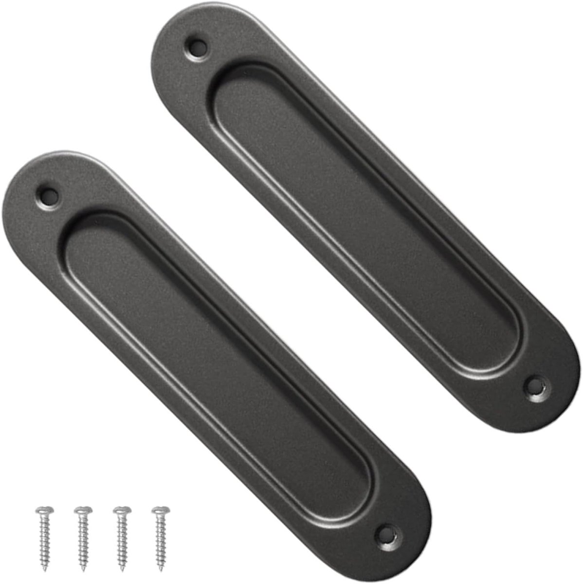 Set van 2 Ovale Schuifdeurgrepen - Vlakke Inbouwgrepen van Aluminium voor Schuifdeuren, Kasten en Lades - Grijs, 149 mm, Duurzaam en Modern Design