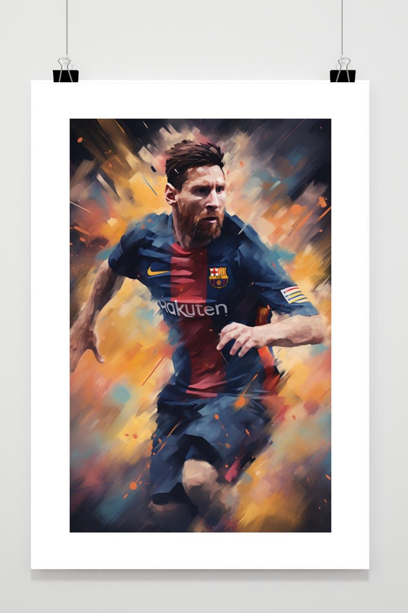 Messi Poster - Lionel Messi - Fc Barcelona - Voetbal - posters - formaat 30x40cm - BXS712RTB - Met Witte Rand - passe-partouts stijl