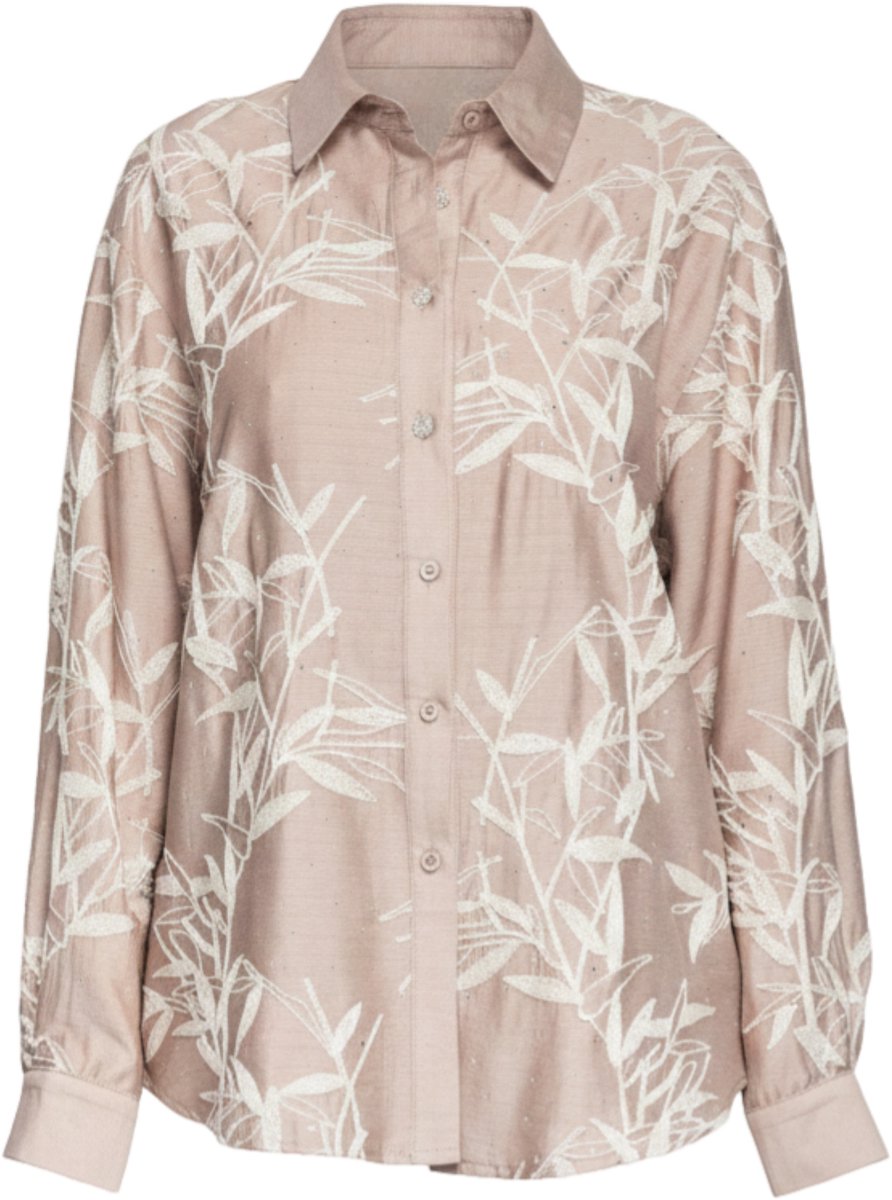 OMBRE Overhemd - Loose Fit - Katoen - Lange Mouw Beige XL