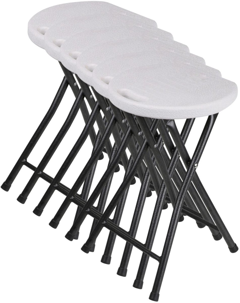 Urban Living bijzet krukje/stoel - 6x - Opvouwbaar - wit/zilver - D30 x H45 cm