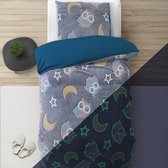 Sleeptime Glow in the dark Night Owl Dekbedovertrek - 140X200/220 + 1 x kussensloop 60x70 - Blauw