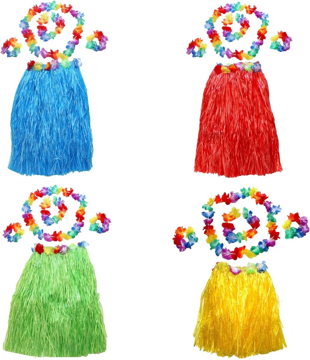 Hawaiiaanse Hula Kostuums Set van 4, Geschikt voor Feestjes en Dans, Kleurrijke Hula Outfit voor Kinderen en Volwassenen