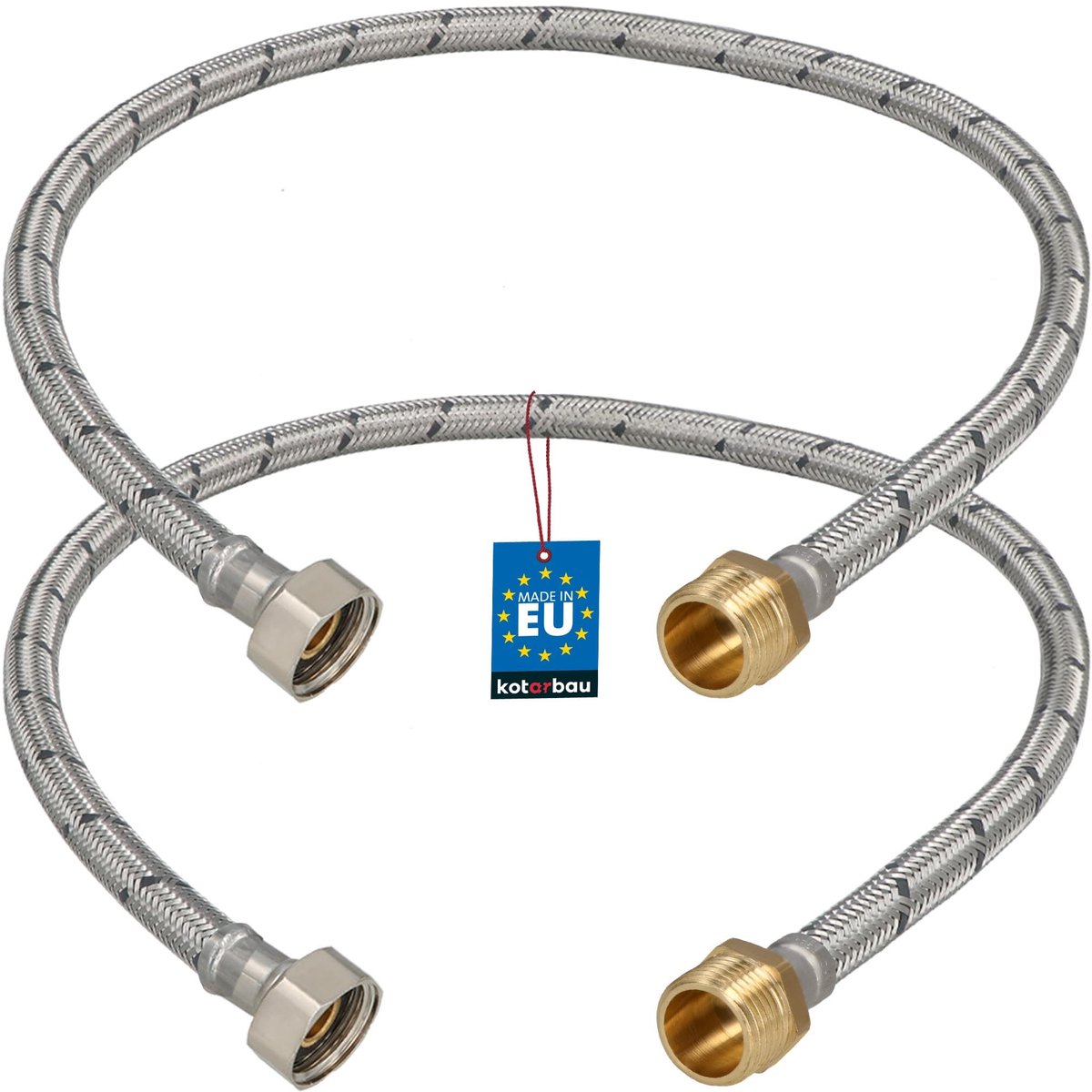 KOTARBAU® 2 Stuks - Flexibele Aansluitslang 1/2"x1/2" - Sanitaire Aansluitslang 70 cm - Flexibele Kraanslang - Buitendraad x Binnendraad - Aansluitslang Armatuur - Gevlochten Roestvrijstalen Aansluitslang