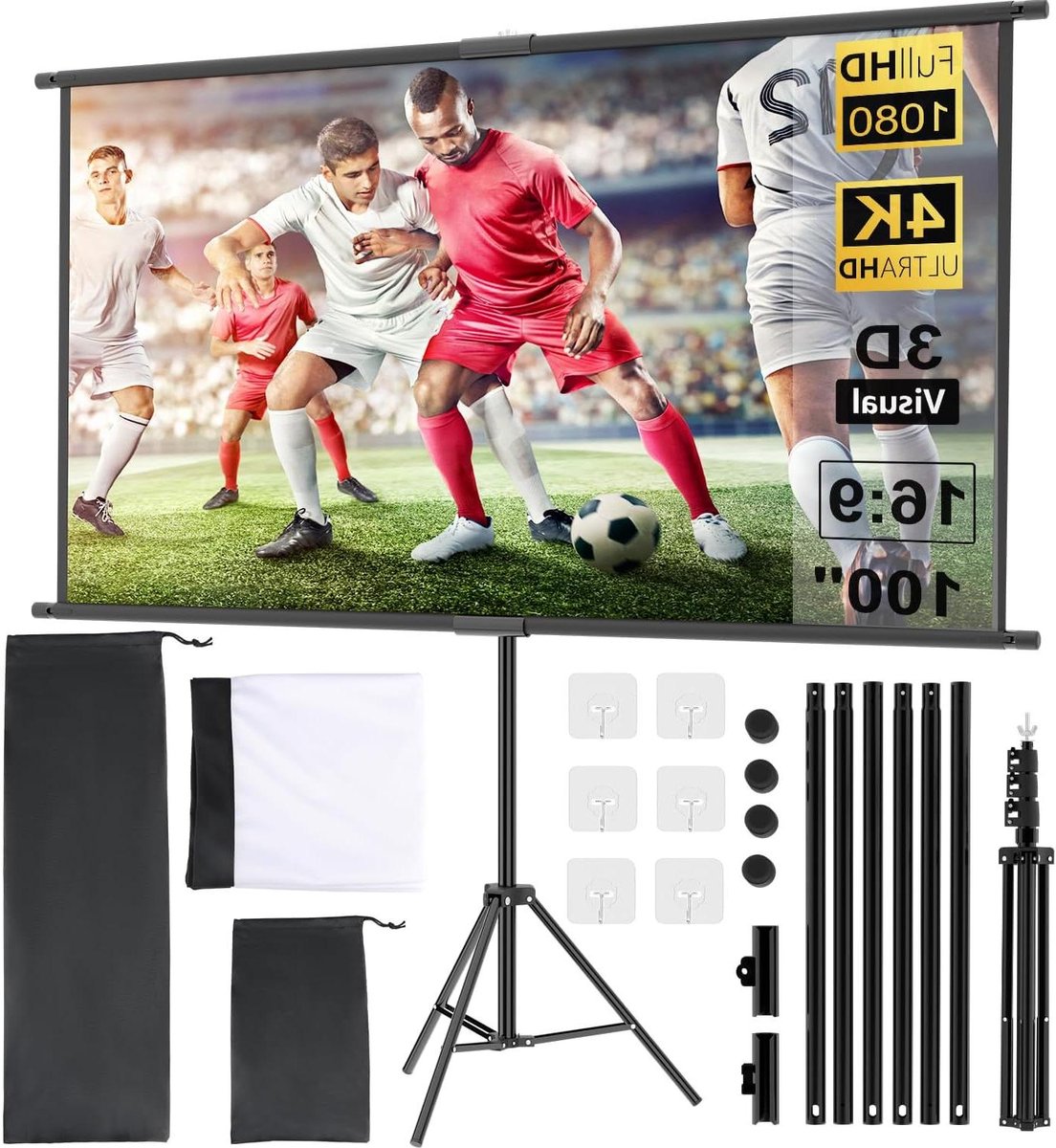 Projectorscherm - HD scherm - Thuisbioscoop creëren - In hoogte verstelbaar - 100 inch 16:9 - Wit