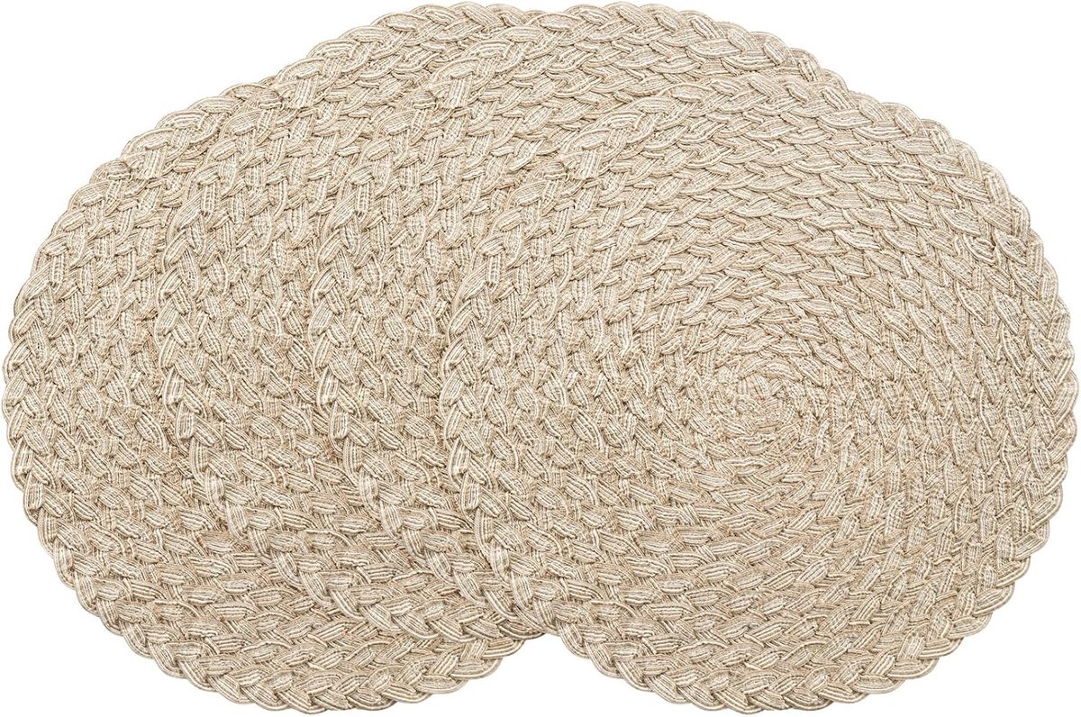 Placemats - Ronde Geweven Placemats - 38 cm - Wasbaar en Antislip - Voor Keuken en Eetkamer - 4 stuks - Beige