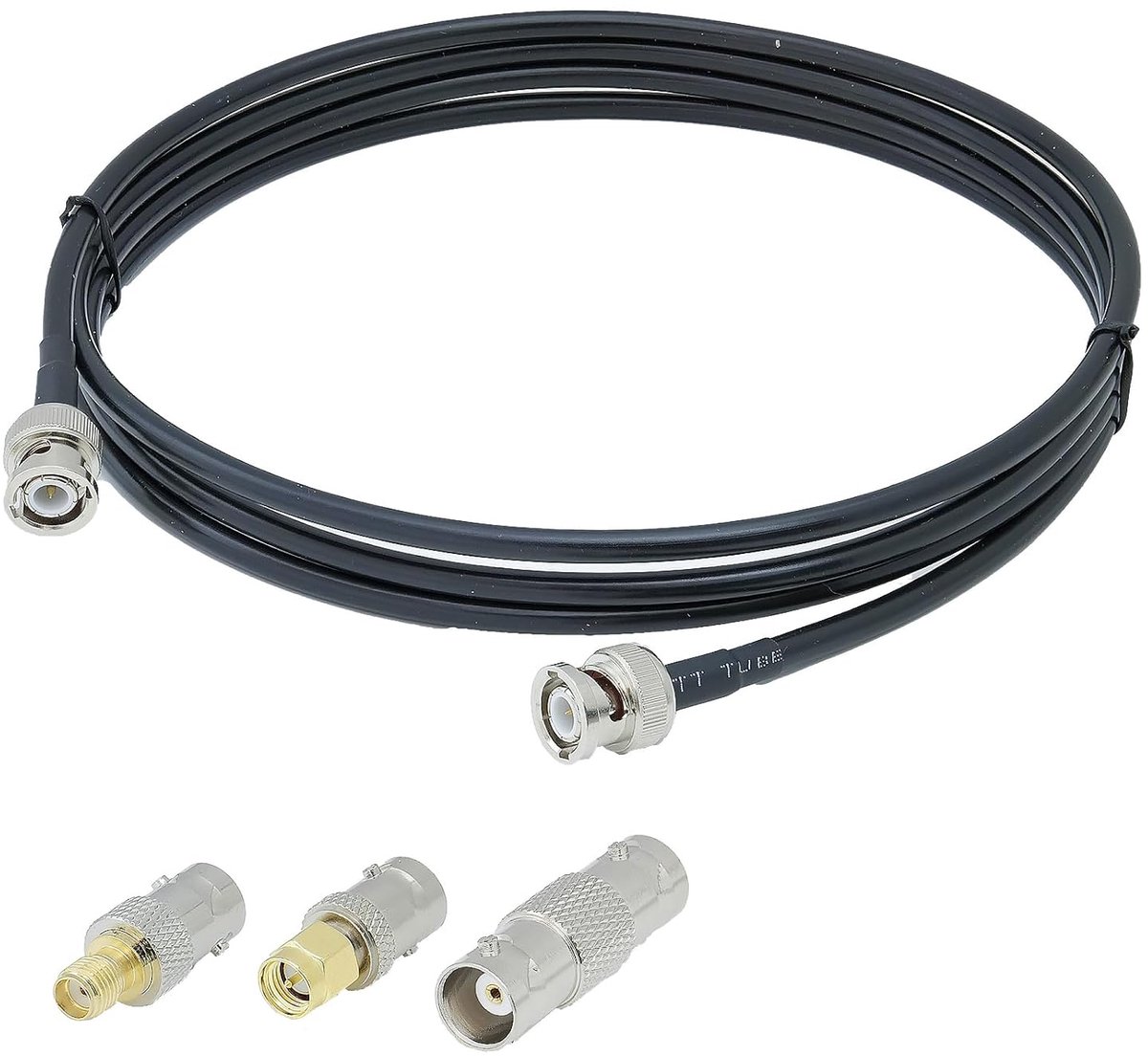 SnelShoppen - BNC SDI Set BNC Male to Male Coaxkabel 50ohm RG58 2M + 3 Stuks RF Coaxadapter voor HD-SDI, Bewakingssystemen, Hamradio & Antennesystemen